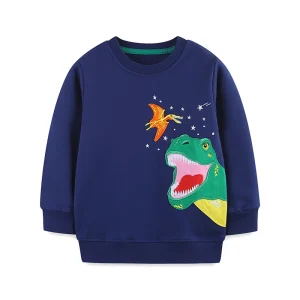 Custom Logo Label Personalized Embroidery Loose Pullover Crew Neck Sweatshirt Kids Boy
