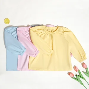 Custom Logo Printing Spring Autumn Crew Neck Children Blouses Long Sleeve 100% Cotton Sweet Baby Girl Shirt