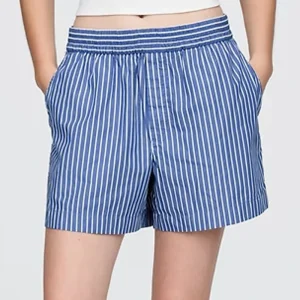 Custom Logo Sizes Fashion Summer Beach Y2K Women Girls Classic Casual Boxer Poplin Stripes Striped Lounge Shorts