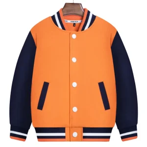 Custom Logo Streetwear Casual Kids Jackets High Quality Cotton Fleece Baseball Coat Toddler Boys Varsity Jackets Winter