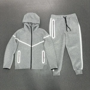 Custom Logo Tech Fleece Reflective Men Sweatsuit Original Cotton 2pcs Boy Jacket and Sweatpants for Running