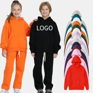 Custom Logo Two Piece Kids Fleece Hoodie and Jogger Set Children Tracksuit Outfit for Boys & Girls Kids Hoodie Tracksuit Sets