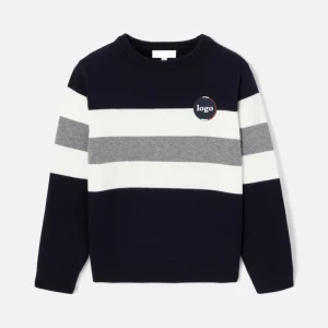 Custom Logo Winter Long Sleeve Crew Neck Cotton and Wool Blend Striped Boy Color Block Children’s Sweater