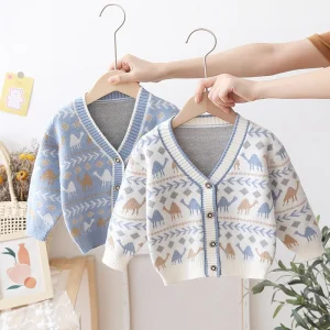 Custom Logo Winter Newborn Baby Sweater Cardigan Infant Girl Long Sleeve Knit Clothes Kids Boy Sweater