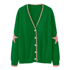 Custom Logo Women Sweater Sorority Green Pink Women’s V-Neck Ladies Knitted Girl Long Sleeve Sweater Knit Cardigan