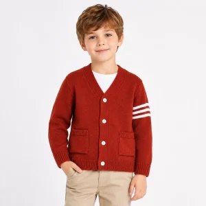 Custom Long Sleeve Baby Boy Cotton V neck Sweater Cardigan with Pocket