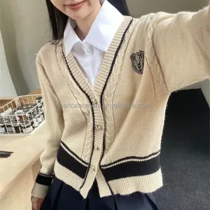 Custom Long sleeve Girl’s Cashmere Sweater Cardigan Cashmere Knitted Varsity Cardigan Sweaters for Girls