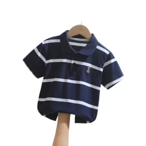 Custom Made Large Size Children’s Polo Shirt Boys Summer Cotton T-shirt Short Sleeves Lapel Stripes Middle Shirt