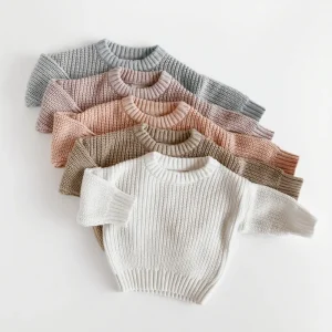 Custom Name Baby Toddler Girls Solid Color Knitted Sweater Casual Style for Winter Season