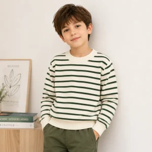 Custom New Arrivals Newborn Knitted Design Clothing Pullover Striped Organic Cotton Knitted Boy Sweater