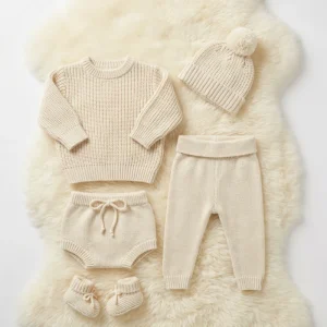 Custom New Born Baby Clothes Sets Knitted Sweater Set Outfits Winter Long Sleeve Toddler Infant Overalls