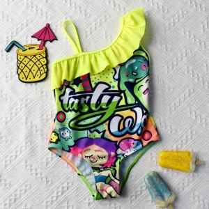 Custom New Kids One Piece Bikini Girl Ruffle Swimsuit Child Cute Swimwear