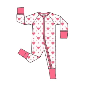 Custom Newborn Baby Clothes Bamboo Print Baby Jumpsuit Girls Toddler Baby Zipper Footie Romper with Long Sleeve