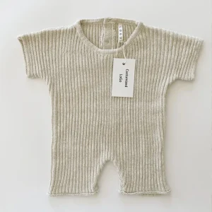 Custom Newborn Baby Clothes Ribbed Knit Romper Oatmeal Cotton Summer Bodysuit Toddler Boutique Apparel OEM Outfit Sets
