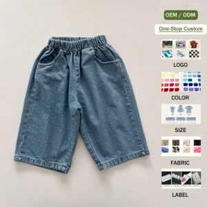 Custom OEM Factory Baby Boys Girls Baggy Balloon Fit Jeans Casual Toddler Elastic Waist Wide-Leg Denim Harem Pants