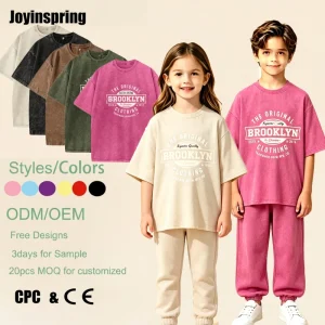 Custom OEM ODM Ins Crimson Kids Boys Short Sleeve T Shirt Boy Drop Shoulder Cotton Top Soft Breathable Summer Casual Tees Washed