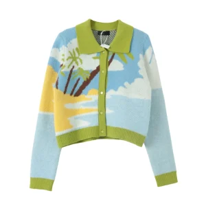 Custom OEM & ODM Sweater Women Jacquard Design Knitwear Ladies Knitted Girls Winter Knit Top Sweater Women Knit Cardigan