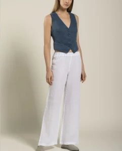 Custom OEM Woven Pure Linen Women’s Short Single Breasted Vest Waistcoat Formal Breathable Eco-Friendly Solid