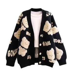 Custom Oem & Odm Women Sweater Jacquard Knitwear Girls Knit Winter Long Sleeve Ladies Clothes Knitted Cardigan Sweater Women