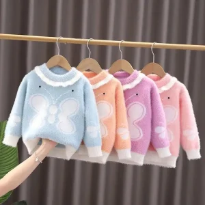 Custom Organic Woolen Knitwear Sweater for Kids Fashionable Animal Print Top Girls 5-13 Years Stylish Winter Clothing