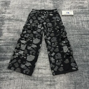 Custom Overall Chenille Embroidery Baggy Denim Pants With Multiple Pockets Vintage Washed Distressed Mens Cargo Jeans