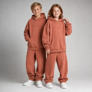 Custom Oversized 2-Piece Kids Hoodie Jogger Sweatsuit OEM Logo Cotton Fleece Autumn Tracksuit Boys and Girls