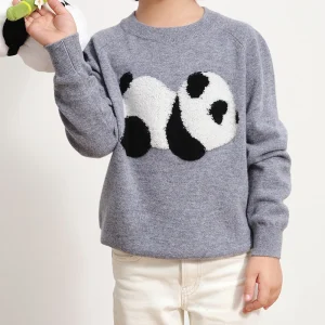Custom Panda Pattern Cute Round Neck Winter Comfortable Knit Boy Sweater