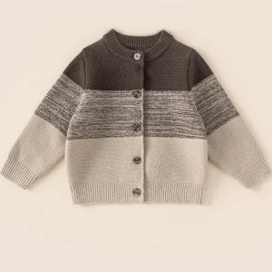 Custom Patchwork Cardigan Crew Neck Thick Loose Knit Boy Sweater
