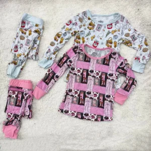 Custom Pattern Bamboo Fiber Sleepwear for Boys and Girls Two Piece Set Long Sleeved Children’s Sleepwear Set