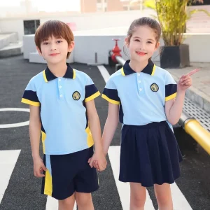 Custom Patterns Cotton School Uniform Nursery School Kids Boys Girls Blue Polo t Shirts