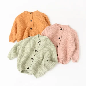 Custom Plus Size Crocheted Wool Viscose Cardigan Sweater for Kids Boys and Baby Girls Winter Coat