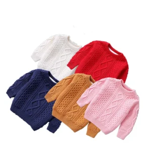 Custom Plush Children Girls Pullover Winter Toddler Baby Boy Knotted Solid Sweater