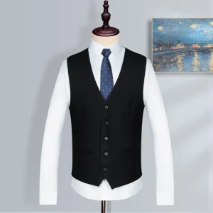 Custom Polyester Men’s Waistcoat Solid Casual Business Suit Vest Formal Hombre Chalecos Men’s Formal Suit Vest