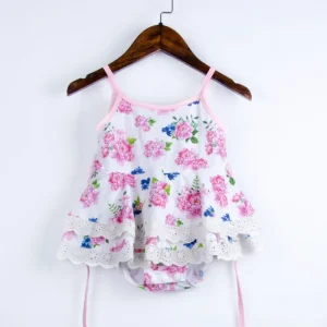 Custom Printed Sleeveless Baby Jumpsuit with Lace Ruffles Cool Summer Bubble Baby High Quality Girls Clothing