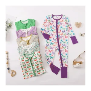 Custom Printed Zipper Baby Rompers 95% Bamboo Viscose 5% Spandex Soft Knitted Jumpsuit Baby Boys Girls Casual Style Autumn