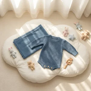 Custom Ribbed Knit Baby Romper Blanket Set 2pcs Organic Cotton Newborn Bodysuit Sweater Toddler Solid Color Knitwear OEM