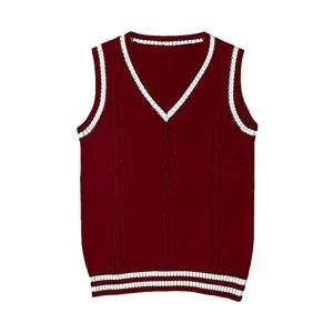 Custom School Wind Boys and Girls and Teenagers Sleeveless Vest Knitted Sweater Striped Sweater