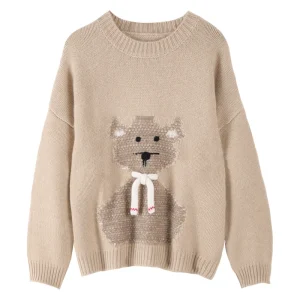 Custom Soft Pullover Bear Pattern Sweater for Kids Chunky Knit Winter Sweater for Girls