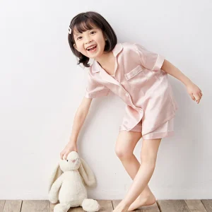 Custom Solid Sleepwear Child Set Kids Night Suits Plain Little Girls Silk Pajamas Boys Short Summer Silk Pyjamas for Children