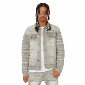 Custom Stretch Denim Jacket Men Gray Hip Hop Street Cool Boy Denim Jackets