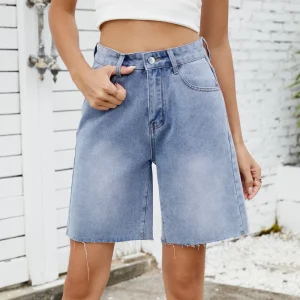 Custom Style or Logo ODM Women’s Straight Casual Denim Shorts Streetwear Style Short Jeans Pants for Girls Ladies