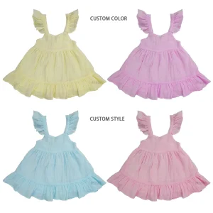 Custom Summer Boutique Muslin Girls Dresses 100% Cotton Dress Girls Kids Girls Ruffle Dress