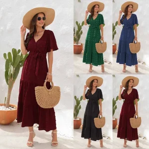 Custom Summer Girl Dresses V neck High Waist Dress Tourism Beach Floral Dress Girls