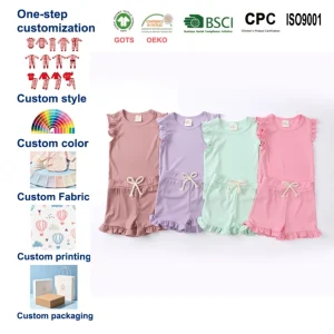 Custom Summer Girls Clothing Set Kids Shorts Sets Two Piece Toddler Girl Clothes Outfit