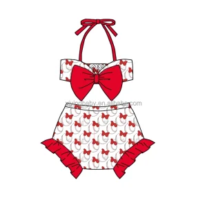 Custom Summer Girls Swimwear Comfortable Print Beach Wear 2 Piece Toddler Girls Ruffle Design Bow Swimsuit Bikini Swimwear Set