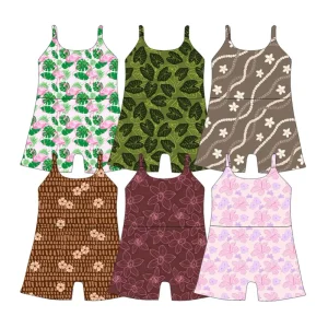 Custom Summer Hawaii Printed Kids Girls Swimwear Sleeveless One Piece Adjustable Straps Baby Girls Reversible Swimsuits