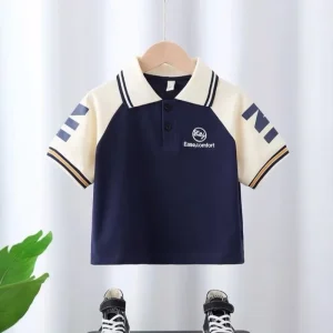 Custom Summer Kids Toddler Boys Knitted Cotton Short Sleeve Color Block Polo Shirts Children’s T-shirts
