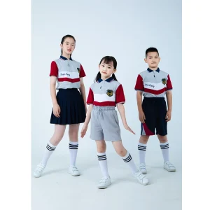 Custom Summer Primary School Girls Colored Polo Shirt Skirt Set Sportswear Running Playground Kids School Uniform
