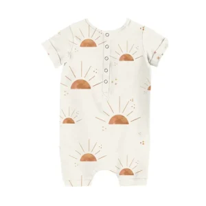 Custom Summer Unisex Baby Bamboo Jumpsuit with Short Sleeve Snap Button Closure Cartoon Pattern OEKO TEX Certified Bamboo Fabric