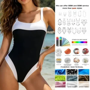Custom Summer Waterproof Swimwear for Women Girls One Piece Beachwear Black and White Bathing Suit